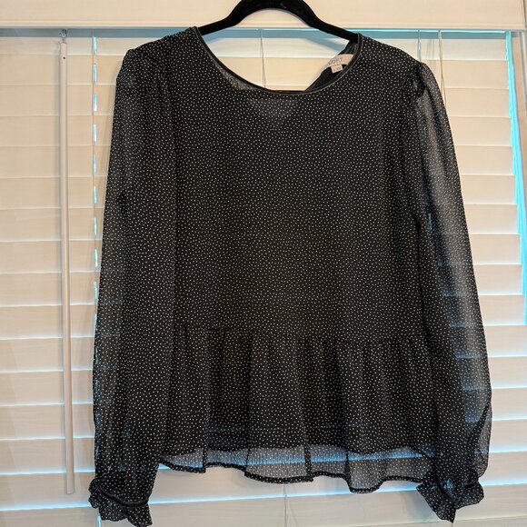 Loft Dotted Velvet Trim Peplum Blouse (Size: M) - Picture 2 of 5